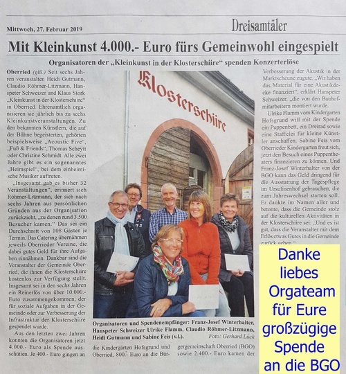 Kleinkunst-Organisatoren spenden 800 